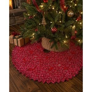 Christmas Tree Skirt Red Bandana Reversible 44" Western Quilted Sawtooth Concho